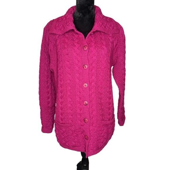 ARAN CRAFTS Pink Merino Wool Cardgian - Picture 1 of 3